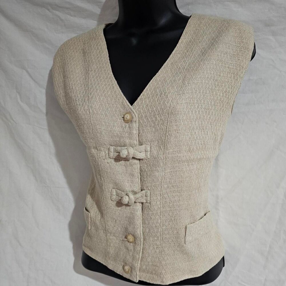 Vintage 90s cream tweed preppy cottage core vest